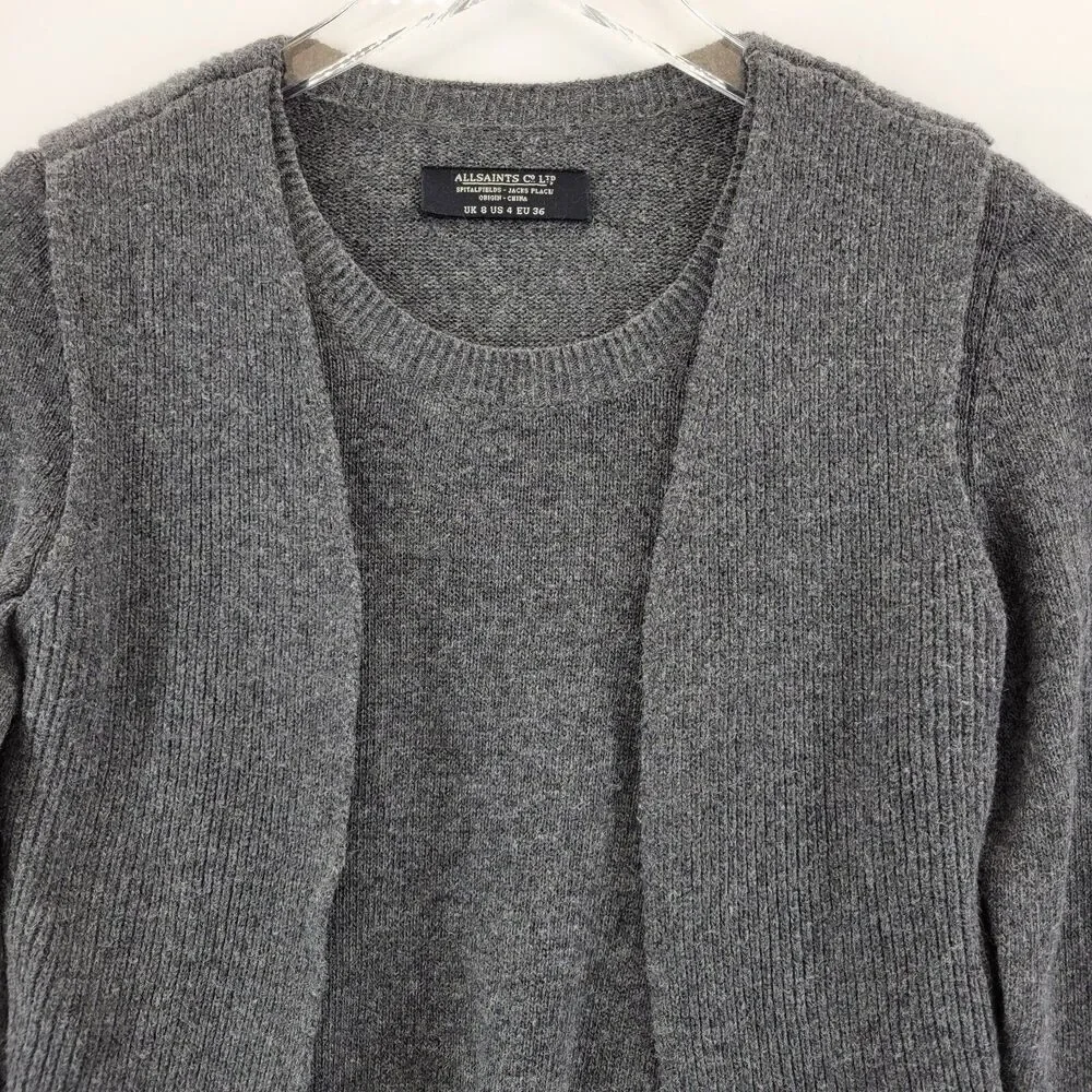 Allsaints Womens Sweater Size 4 Charcoal Gray Agari Jumper Lambswool‎ Angora